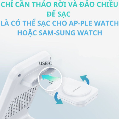 Đế sạc Choetech T608 nhanh không dây 3 in 1 công suất 15w có thể tháo rời- Hàng chính hãng