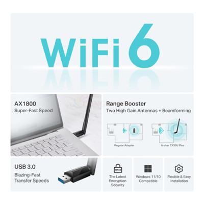 USB Wifi TP-Link AX1800 High Gain Wireless Archer TX35U Plus - Hàng chính hãng