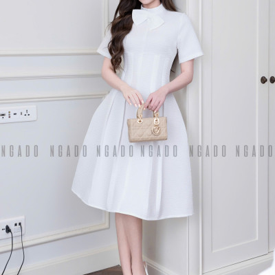 Đầm trắng cột nơ NGADO , đầm kiểu , đầm công sở , đầm đi tiệc