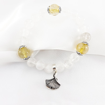 Vòng tay mệnh kim, thủy đá thạch anh ưu linh trắng mix đá thạch anh tóc vàng