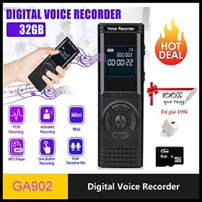 ROGTZ - Máy ghi âm GA902 32GB DSP khử tiếng ồn Kích hoạt ghi âm giọng nói MP3/WAV 92kbps 0Hz-20kHz Pin 13 giờ Nhỏ gọn Hiện đại Kim loại Màn hình LCD Thẻ nhớ 128GB Micro đa hướng Chống ồn Hẹn giờ Nghe nhạc Kết nối máy tính Giá rẻ Hàng Chính hãng