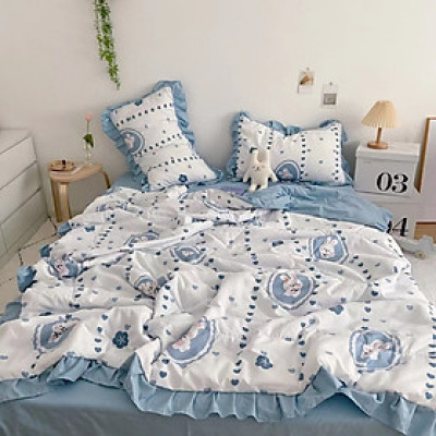 Bộ Chăn Ga Gối Cotton Đũi Bèo 4 Món Chăn đã Chần Hè Mẫu Mới Nhất 2023