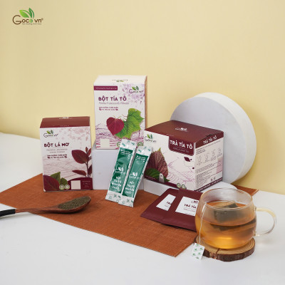 Combo Khớp linh hoạt (1 hộp Trà tía tô túi lọc 40g, 1 hộp Bôt tía tô 72g, 1 hộp Bột lá mơ 60g)