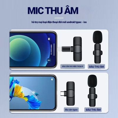 Micro Thu Âm không Dây Dành cho điện thoại Iphone IOS Cổng Lightningg , máy tính bảng PC Laptop Máy Ảnh chất lượng cao Hỗ Trợ Quay Video Livestream - hàng nhập khẩu