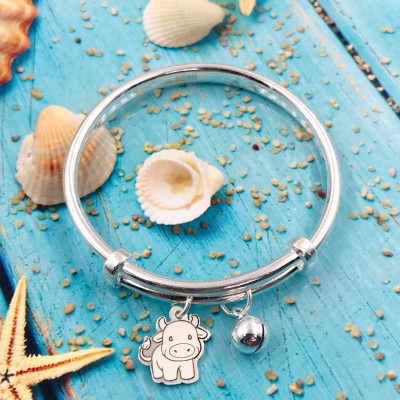 Vòng Tay Lắc Tay Cho Bé Bạc S99 Nguyên Chất Chuông Bóng Và Bé Trâu LTE522 Điều Chỉnh Size