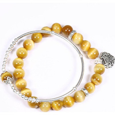 Vòng tay đá thạch anh mắt hổ vàng mix túi cát tường bạc hạt đá 8mm mệnh thổ, kim - Ngọc Quý Gemstones