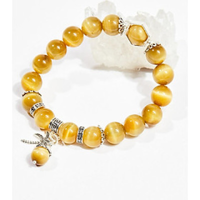 Vòng tay phong thủy đá mắt hổ vàng tâm charm cây 10mm mệnh thổ , kim - Ngọc Quý Gemstones