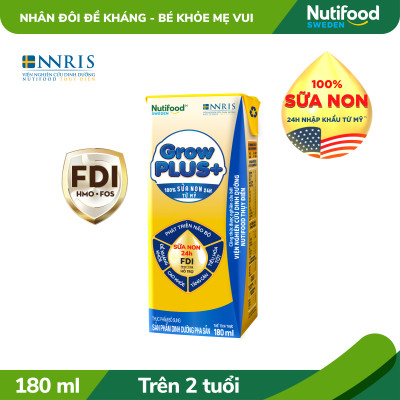 Thùng sữa bột pha sẵn Nutifood GrowPLUS+ Sữa Non Tăng Đề Kháng 2+ (48 hộp x 180ml)