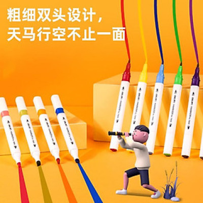 Bút màu marker 2 đầu túi vải Deli - mực có thể rửa được - có đầu brush và vát - 30 màu/40màu/60màu/80màu -70808