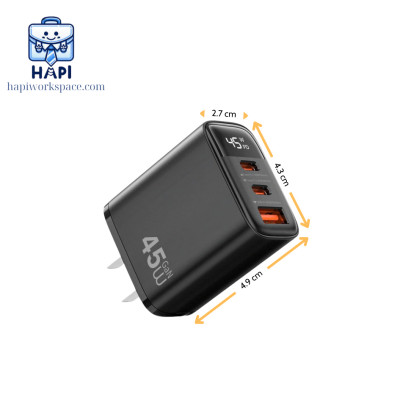 Củ sạc GaN hàng chính hãng WiWU Firefly 45W Wi-G011: 3 cổng, hỗ trợ PPS 21V, QC3+, sạc nhanh đa thiết bị
