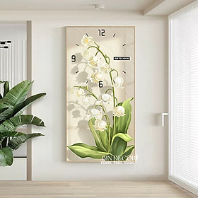 (ẢNH CHỤP) Tranh đồng hồ tráng gương hoa linh lan bo viền vàng kèm đinh và pin