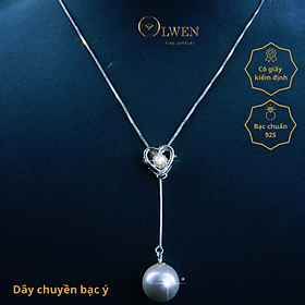 Dây chuyền bạc Ý với mặt dây chuyền hình trái tim, bên trong trái tim rỗng có một viên ngọc trai được bao quanh bởi các đường bạc, phù hợp đi làm, đi học, phong cách đơn giản, trẻ trung - CM71.2