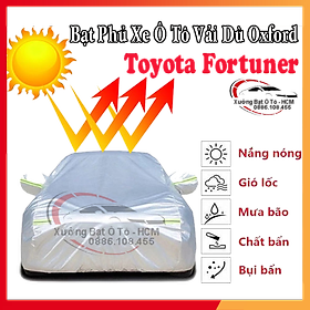 [TOYOTA FORTUNER] Bạt Phủ Ô Tô Vải Dù Oxford, Tráng Nhôm Cao Cấp, Áo Trùm Bảo Vệ Xe TOYOTA FORTUNER, Bạc Phủ Trùm Chống Nóng Chống Mưa, Chống Xước Xe, Bạt Của Xưởng Được May Theo Kích Cỡ Xe, Cam Kết Vừa Xe, Bền Và Đẹp Tới 2 Năm