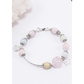 Vòng Tay Phong Thủy Nữ Đá Beryl Phối Hoa Mẫu Đơn (9mm) Nhiều Mệnh Ngọc Quý Gemstones