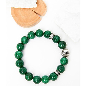 Vòng tay đá cẩm thạch sơn thủy phối charm tròn bạc 12mm mệnh mộc, hỏa - Ngọc Qúy Gemstones