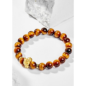 Vòng Tay Phong Thủy Đá Mắt Hổ Vàng Nâu Phối Charm Tuổi Sửu Bạc Mạ Vàng 24K (8mm) Mệnh Thổ, Kim Ngọc Quý Gemstones