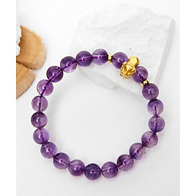 Vòng tay đá thạch anh tím charm tuổi hợi bạc mạ vàng 24K 8mm mệnh hỏa, thổ - Ngọc Quý Gemstones