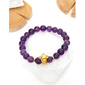 Vòng tay đá thạch anh tím charm tuổi mùi bạc mạ vàng 24K 8mm mệnh hỏa, thổ - Ngọc Quý Gemstones