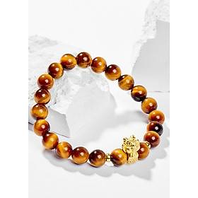 Vòng Tay Phong Thủy Đá Mắt Hổ Vàng Nâu Phối Charm Tuổi Thìn Bạc Mạ Vàng 24K (8mm) Mệnh Thổ, Kim Ngọc Quý Gemstones