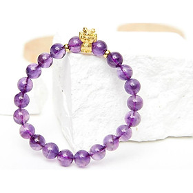 Vòng tay đá thạch anh tím charm tuổi thìn bạc mạ vàng 24K 8mm mệnh hỏa, thổ - Ngọc Quý Gemstones