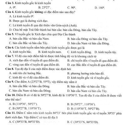 Đề Kiểm Tra Đánh Giá Năng Lực Môn Lịch Sử - Địa Lí (Phần Địa Lí) Lớp 6 _EDU