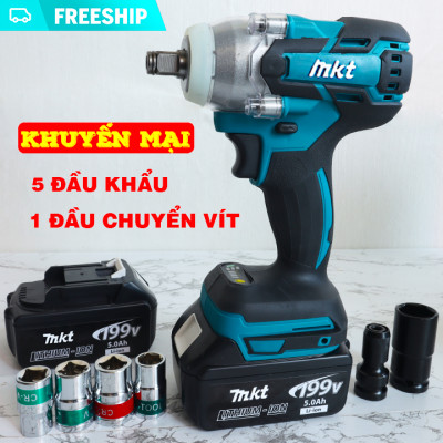 Siết bulong MKT 199V KHÔNG CHỔI THAN đầu 2 trong 1 tặng kèm 5 khẩu và đầu chuyển vít
