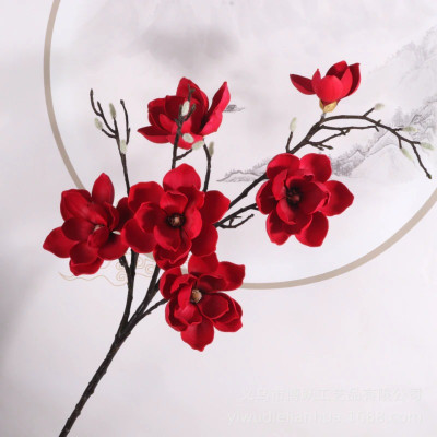 Hoa mộc lan giả - 1 cành 6 bông - Độ dài 130cm - Cây giả, hoa lụa Decor trang trí nhà cửa