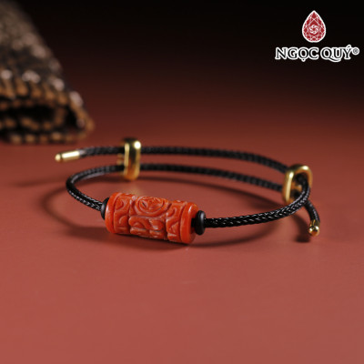 Vòng tay dây thép đá Cẩm thạch huyết khắc kim tiền 9x18mm mệnh hỏa , thổ - Ngọc Quý Gemstones