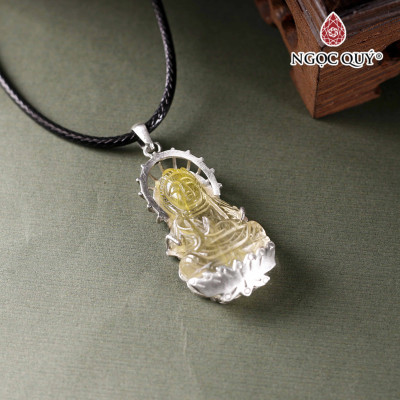 Dây chuyền phật bà thạch anh tóc vàng bọc bạc 34x18mm mệnh thủy, kim - Ngọc Quý Gemstones