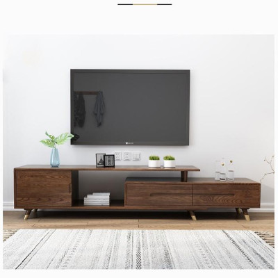 Kệ TV gỗ tự nhiên nguyên khối hình chữ nhật mặt kính 1m5, kệ tivi cao cấp LUX-KTV06