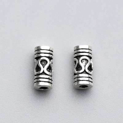 Combo 4 cái charm bạc chặn hạt hình trụ họa tiết hoa văn - Ngọc Quý Gemstones