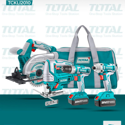 BỘ COMBO 4 MÁY CƯA ĐĨA TRÒN, MÁY CƯA LỌNG, MÁY SIẾT VÍT VÀ MÁY KHOAN DÙNG PIN 20V (2PIN 4 AH, 1 SẠC) TOTAL TCKLI2010 - HÀNG CHÍNH HÃNG