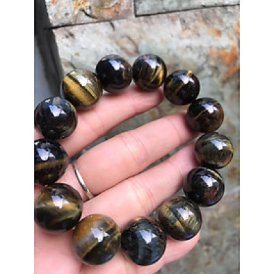 VÒNG ĐÁ MẮT HỔ XANH VÀNG SIZE 16ly 13 Viên NAM Mệnh THUỶ ĐÁ TỰ NHIÊN 