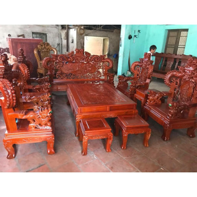 Bộ Bàn Ghế Gỗ Phòng Khách Nghê Đỉnh Bát Tiên Gỗ Cẩm Vàng 10 món Tay Khuỳnh
