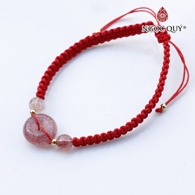 Vòng thắt dây đỏ đồng điếu đá thạch anh dâu mệnh hỏa, thổ - Ngọc Quý Gemstones