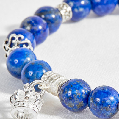 Vòng tay đá lapis lazuli phối charm vương miệng bạc Ngọc Quý Gemstone