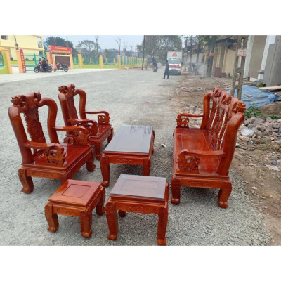 Bàn ghế quốc đào gỗ xoan ta 6 món tay 10