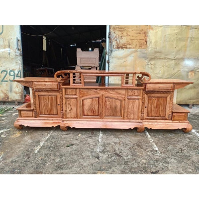 kệ tivi sừng trâu cánh trơn gỗ hương đá 2m4