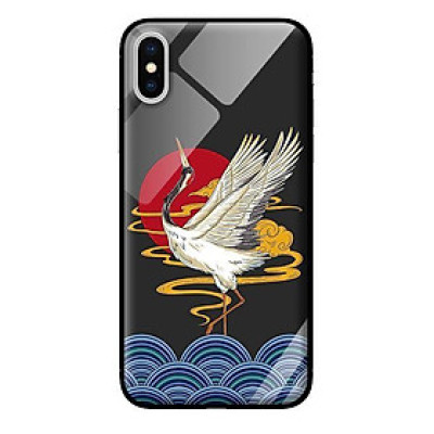 Ốp kính cường lực cho iPhone XS MAX Hạc Bay Nền Đen - Hàng chính hãng