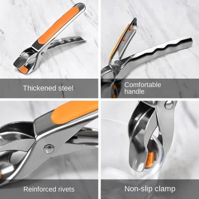 Dụng cụ kẹp gắp đồ nóng inox 304 với mút silicon chống trơn trượt MÀU CAM