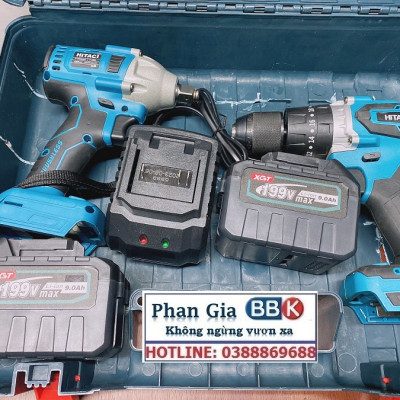 Bộ Combo 2 Máy Gồm Máy Khoan Pin Và Máy Siết Bulong 199V 2 Pin 15 Cell (Tặng Hộp Đựng) - Bảo Hành 12 Tháng