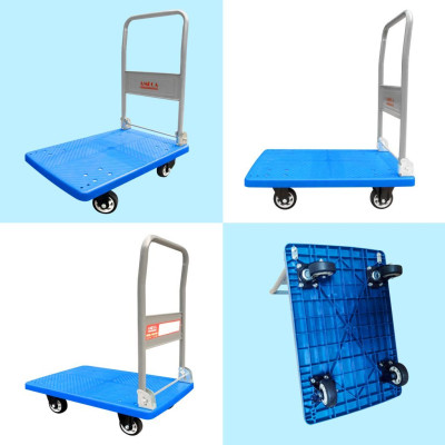 Xe Đẩy Hàng 4 Bánh Ameca HAM-300P- Sàn nhựa, Khung Thép, Giảm ồn, Gấp gọn, tải trọng 300kg - bảo hành 12 tháng