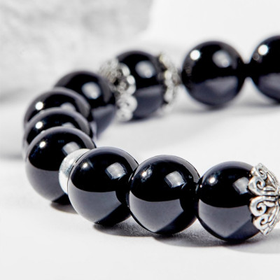 Vòng Tay Phong Thủy Đá Obsidian Phối Charm Cung Hoàng Đạo Xử Nữ (8mm) Mệnh Thủy, Mộc Ngọc Quý Gemstones