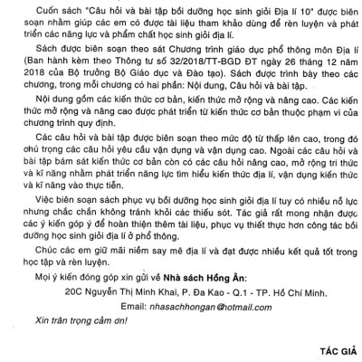 CÂU HỎI VÀ BÀI TẬP BỒI DƯỠNG HỌC SINH GIỎI ĐỊA LÍ LỚP 10 (DÙNG CHUNG CHO CÁC BỘ SGK HIỆN HÀNH) - HA