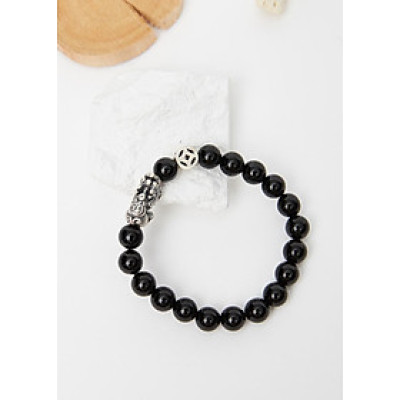 Vòng tay đá thiên thạch phối tỳ hưu bạc thái và đồng tiền 8mm mệnh thủy, kim - Ngọc Quý Gemstones
