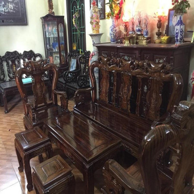 Bộ bàn ghế phòng khách minh quốc đào gỗ xoan ta PU giả mun