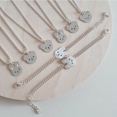 Dây Chuyền, Vòng Cổ Trẻ Em Bạc Ta Hình Mặt Thỏ Có Khắc Chữ Theo Yêu Cầu Bạc Hiểu Minh DTE067
