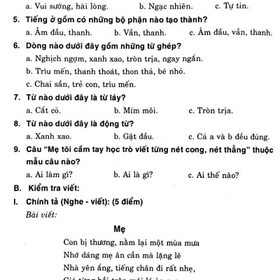 Đề Kiểm Tra Định Kỳ Tiếng Việt - Toán- Khoa Học- Lịch Sử -Địa Lí 4 - Tập 1