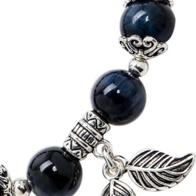 Vòng Tay Đá Mắt Hổ Xanh Đen Mix Charm Bạc Lá 925 8mm Ngọc Quý Gemstones VT157