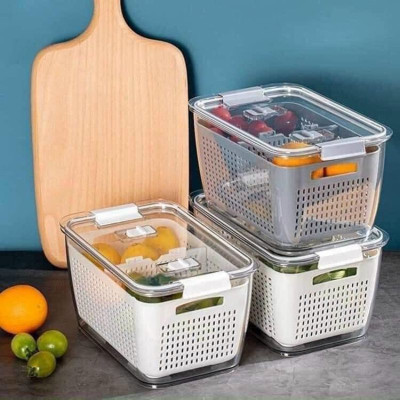 Combo 2 hộp đựng thực phẩm 2 lớp Hokori , Hộp bảo quản thức ăn có lỗ thoát nước Việt Nhật tiện lợi, an toàn - Hàng chính hãng 